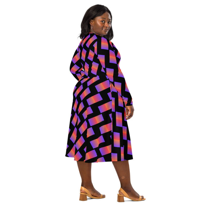 All-over print long sleeve midi dress