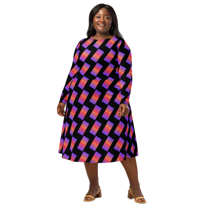 All-over print long sleeve midi dress