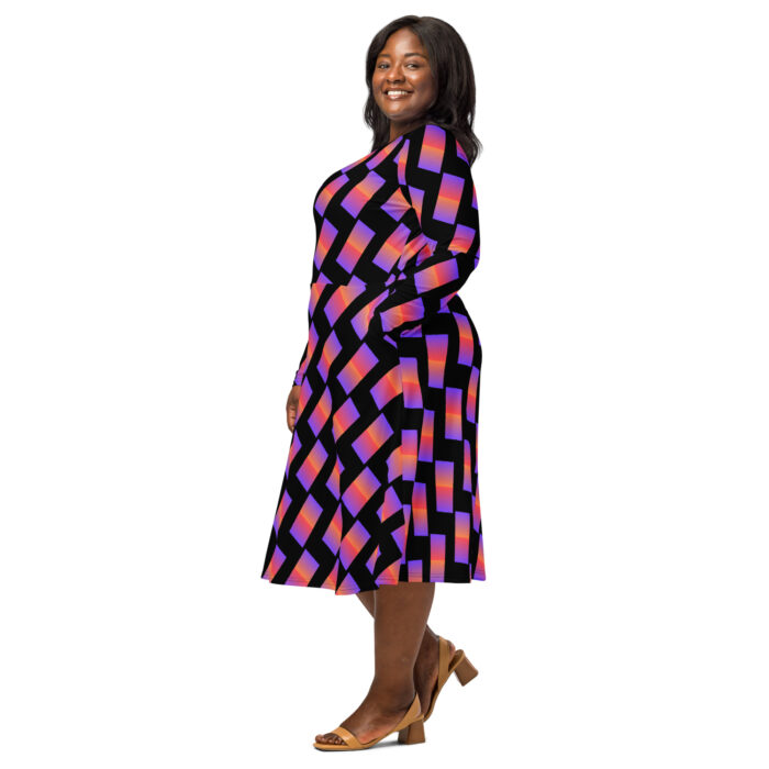 All-over print long sleeve midi dress