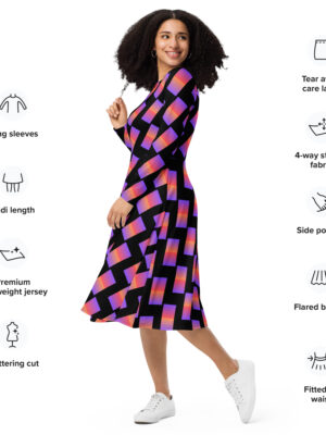 All-over print long sleeve midi dress